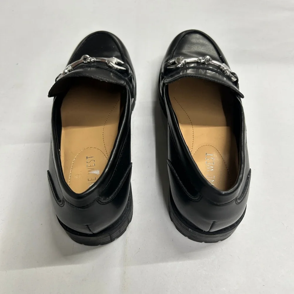 Nine West Horsebit Lug Sole Loafers Size 7M Black Dark Academia Preppy Office
